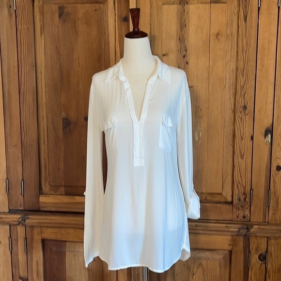 Splendid Pullover Collared White Tunic Blouse Sz. S - Picture 1 of 16